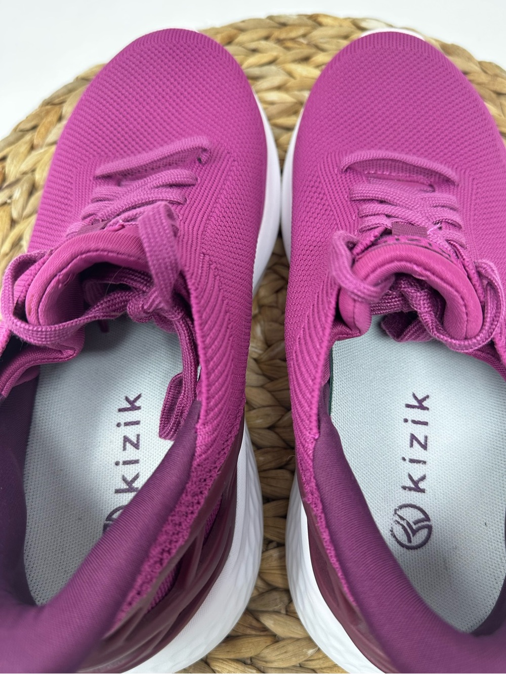 Kizik Athens Knit Hands Free Shoes Lace Up Sneakers Purple Magenta White - Picture 8 of 9